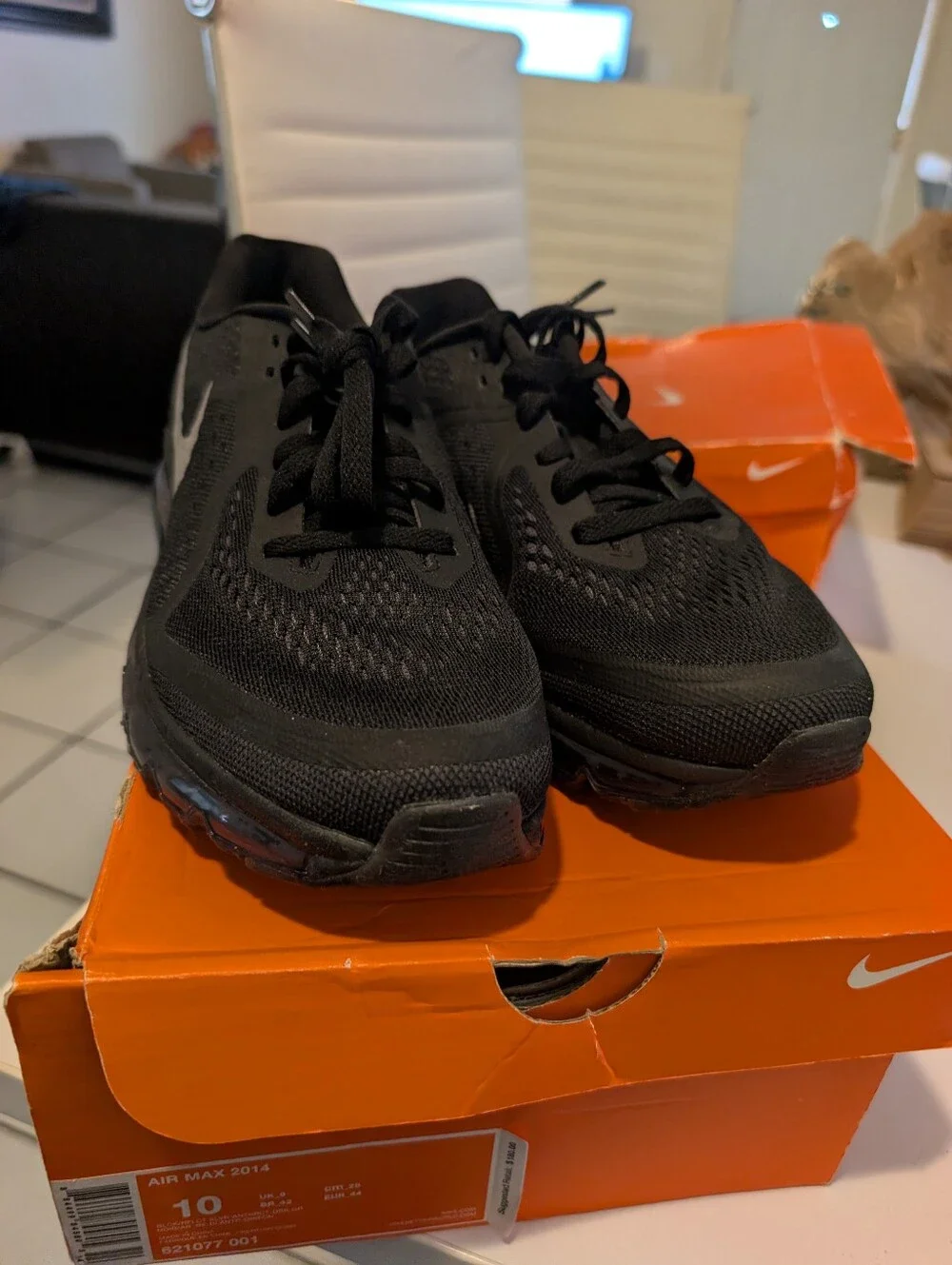 Nike Air Max 2014 Black Running Shoes 621077-001 Men's Size 10